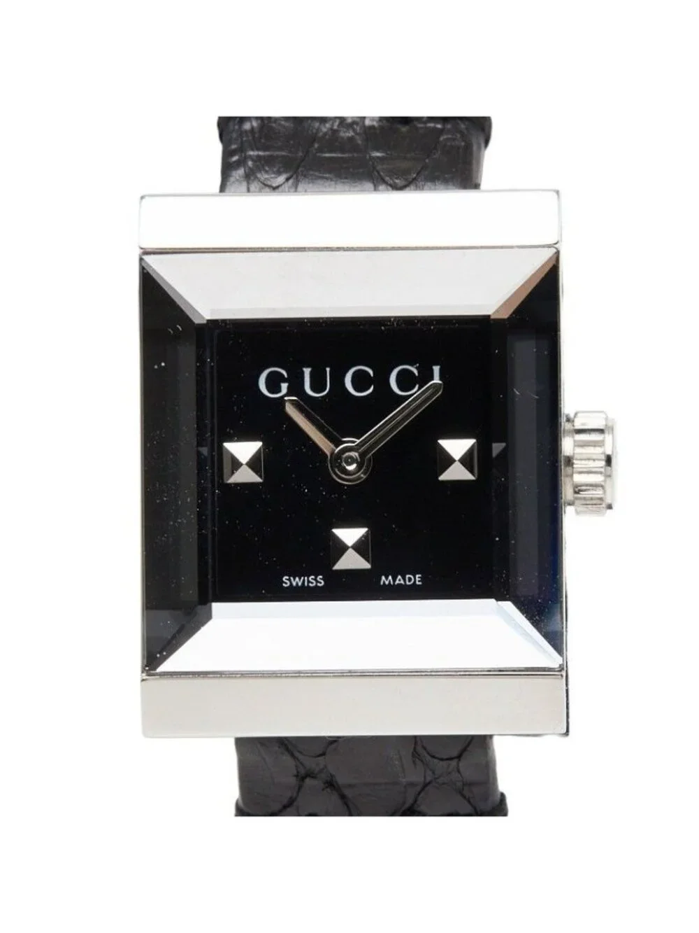 Gucci G-frame Square Watch 128.5 Black Silver Stainless Steel Leather